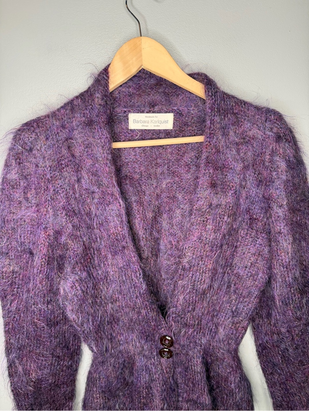 Handmade Royal Purple Mohair Peplum Cardigan - Picture 7 of 11
